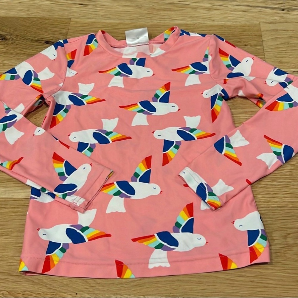 Hanna Andersson rash guard pink with rainbow birds 8